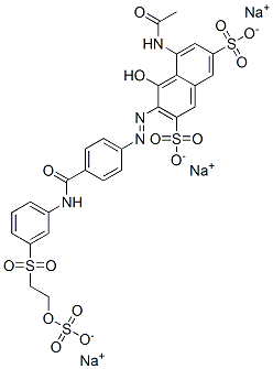 trisodium 5-(acetylamino)-4-hydroxy-3-[[4-[[[3-[[2-(sulphonatooxy)ethyl]sulphonyl]phenyl]amino]carbonyl]phenyl]azo]naphthalene-2,7-disulphonate Struktur