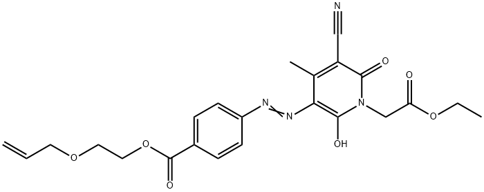 2-(アリルオキシ)エチル=4-[5-シアノ-1-(エトキシカルボニルメチル)-2-ヒドロキシ-4-メチル-6-オキソ-1,6-ジヒドロピリジン-3-イルアゾ]ベンゾアート 化学構造式