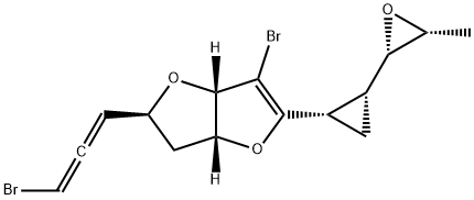 5-Bromo-3-(3-bromo-1,2-propadienyl)-8-[2-(3-methyloxiranyl)cyclopropyl]-2,7-dioxabicyclo[4.2.0]oct-5-ene Struktur