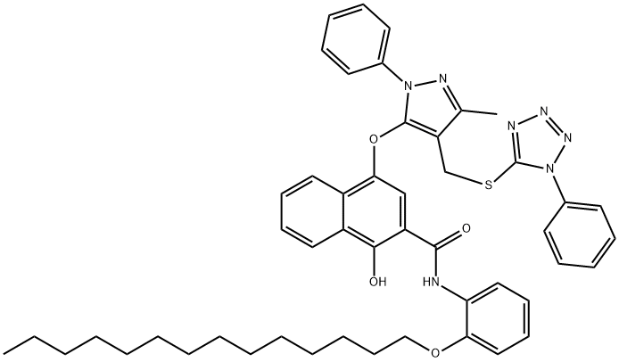1-Hydroxy-4-[[3-methyl-1-phenyl-4-[[(1-phenyl-1H-tetrazole-5-yl)thio]methyl]-1H-pyrazole-5-yl]oxy]-N-[2-(tetradecyloxy)phenyl]-2-naphthalenecarboxamide Structure