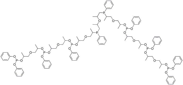 オキシビス(1-メチル-2,1-エタンジイル)ビスオキシビス[亜ホスホン酸フェニル(1,5,9,13,17,21-ヘキサメチル-7,15,23,23-テトラフェノキシ-3,6,8,11,14,16,19,22-オクタオキサ-7,15,23-トリホスファトリコサン-1-イル)] 化学構造式