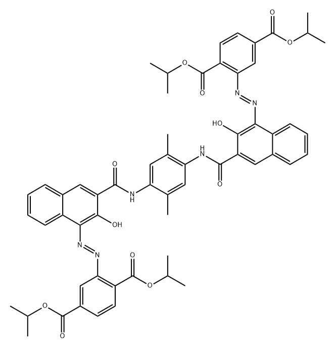 1,4-Benzenedicarboxylic acid, 2,2-(2,5-dimethyl-1,4-phenylene)bisiminocarbonyl(2-hydroxy-3,1-naphthalenediyl)azobis-, tetrakis(1-methylethyl) ester Structure