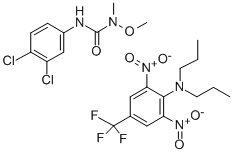 2,6-ジニトロ-N,N-ジプロピル-4-トリフルオロメチルアニリン/3-(3,4-ジクロロフェニル)-1-メトキシ-1-メチル尿素 化学構造式