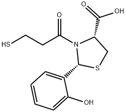 (2R)-2α-(2-ヒドロキシフェニル)-3-(3-メルカプト-1-オキソプロピル)チアゾリジン-4α-カルボン酸 化学構造式