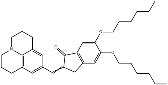 5,6-bis(hexyloxy)-2,3-dihydro-2-[(2,3,6,7-tetrahydro-1H,5H-benzo[ij]quinolizin-9-yl)methylene]-1H-inden-1-one Struktur