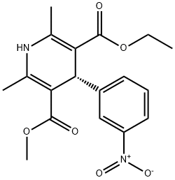 [R,(+)]-2,6-ジメチル-4β-(3-ニトロフェニル)-1,4-ジヒドロピリジン-3,5-ジカルボン酸3-メチル5-エチル 化学構造式