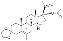17α-アセトキシ-3,3-エチレンビスオキシ-6-メチルプレグナ-5-エン-20-オン 化学構造式