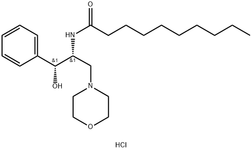 (±)-THREO-1-フェニル-2-デカノイルアミノ-3-モルホリノ-1-プロパノール 塩酸塩 化学構造式