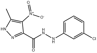1H-Pyrazole-3-carboxylic acid, 5-methyl-4-nitro-, 2-(3-chlorophenyl)hy drazide Struktur