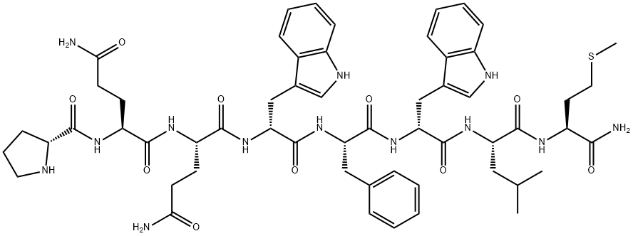 DPRO-GLN-GLN-DTRP-PHE-DTRP-LEU-MET-NH2: DP-QQ-DW-F-DW-LM-NH2, 81039-85-2, 结构式