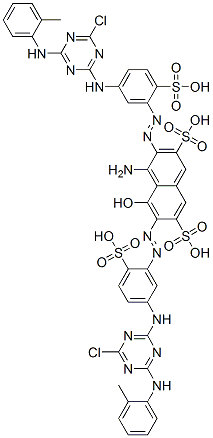 4-アミノ-3,6-ビス[[5-[[4-クロロ-6-[(2-メチルフェニル)アミノ]-1,3,5-トリアジン-2-イル]アミノ]-2-スルホフェニル]アゾ]-5-ヒドロキシ-2,7-ナフタレンジスルホン酸 化学構造式