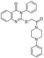 Piperazine, 1-(((3,4-dihydro-4-oxo-3-phenyl-2-quinazolinyl)thio)acetyl )-4-phenyl- Structure
