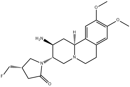 (S)-1-((2S,3S,11bS)-2-amino-9,10-dimethoxy-2,3,4,6,7,11b-hexahydro-1H-pyrido[2,1-a]isoquinolin-3-yl)-4-(fluoromethyl)pyrrolidin-2-one Struktur