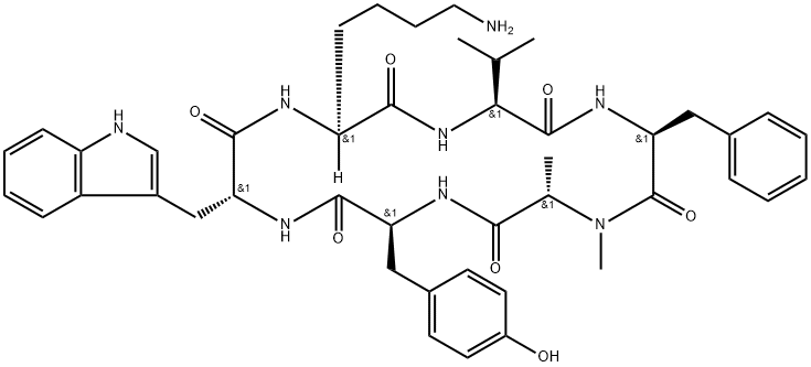 N-メチルシクロ(L-Ala-L-Tyr-D-Trp-L-Lys-L-Val-L-Phe-) 化学構造式