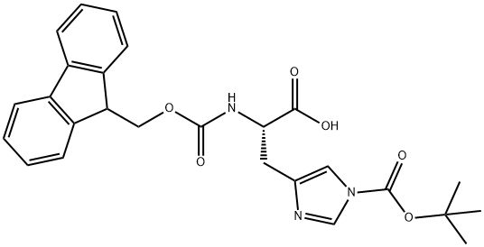 Nα-(9H-フルオレン-9-イルメトキシカルボニル)-1-(tert-ブトキシカルボニル)-L-ヒスチジン 化学構造式