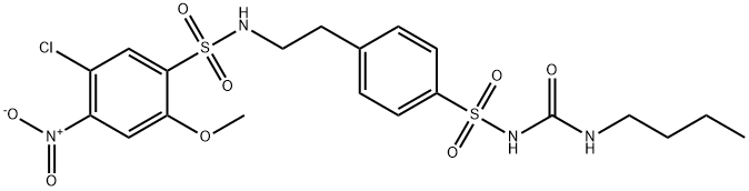 Benzenesulfonamide, N-(2-(4-((((butylamino)carbonyl)amino)sulfonyl)phe nyl)ethyl)-5-chloro-2-methoxy-4-nitro- Structure