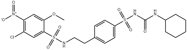 1-[4-[2-[(5-chloro-2-methoxy-4-nitro-phenyl)sulfonylamino]ethyl]phenyl ]sulfonyl-3-cyclohexyl-urea Structure
