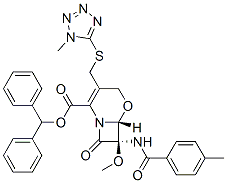 (6R,7R)-7-Methoxy-3-[(1-methyl-1H-tetrazol-5-ylthio)methyl]-8-oxo-7-(p-toluoylamino)-5-oxa-1-azabicyclo[4.2.0]oct-2-ene-2-carboxylic acid diphenylmethyl ester Structure