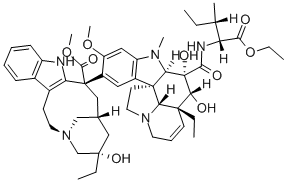 3-デス(メトキシカルボニル)-4-O-デアセチル-3-[[[(1S,2S)-1-(エトキシカルボニル)-2-メチルブチル]アミノ]カルボニル]ビンカロイコブラスチン 化学構造式