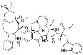 4-O-デアセチル-3-デ(メトキシカルボニル)-3-[[[(S)-2-エトキシ-1-(1H-インドール-3-イルメチル)-2-オキソエチル]アミノ]カルボニル]ビンカロイコブラスチン 化学構造式