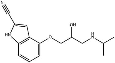 (-)-4-[3-(tert-ブチルアミノ)-2-ヒドロキシプロポキシ]-1H-インドール-2-カルボニトリル 化学構造式