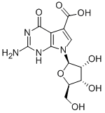 2-アミノ-4,7-ジヒドロ-4-オキソ-7-β-D-リボフラノシル-1H-ピロロ[2,3-d]ピリミジン-5-カルボン酸 化学構造式