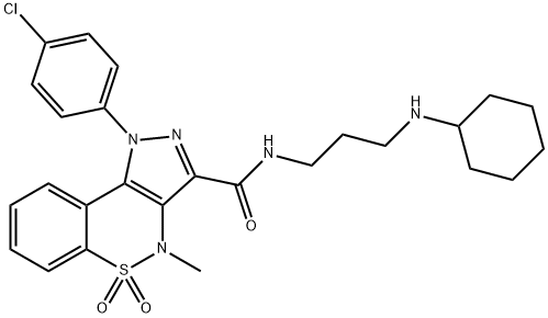1-(p-Chlorophenyl)-3-[3-(cyclohexylamino)propylaminocarbonyl]-4-methyl-1,4-dihydropyrazolo[4,3-c][1,2]benzothiazine 5,5-dioxide Struktur