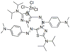 2[5-[ビス(1-メチルエチル)アミノ]-2-[[4-(ジメチルアミノ)フェニル]アゾ]-3-メチル-1,3,4-チアジアゾール-3-イウム]・テトラクロロジンカート 化学構造式