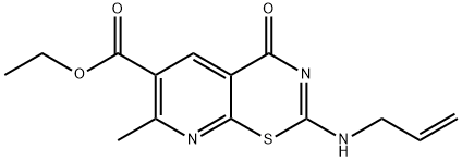 4H-Pyrido(3,2-e)-1,3-thiazine-6-carboxylic acid, 7-methyl-4-oxo-2-(2-p ropenylamino)-, ethyl ester 结构式