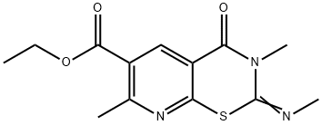2H-Pyrido(3,2-e)(1,3)thiazine-6-carboxylic acid, 3,4-dihydro-3,7-dimet hyl-2-(methylimino)-4-oxo-, ethyl ester 结构式