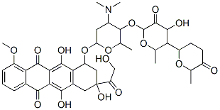 10-[4-dimethylamino-5-[4-hydroxy-6-methyl-5-(6-methyl-5-oxo-oxan-2-yl) oxy-oxan-2-yl]oxy-6-methyl-oxan-2-yl]oxy-6,8,11-trihydroxy-8-(2-hydrox yacetyl)-1-methoxy-9,10-dihydro-7H-tetracene-5,12-dione Struktur