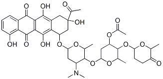 [6-[6-[(3-acetyl-3,5,10,12-tetrahydroxy-6,11-dioxo-2,4-dihydro-1H-tetr acen-1-yl)oxy]-4-dimethylamino-2-methyl-oxan-3-yl]oxy-2-methyl-3-(6-me thyl-5-oxo-oxan-2-yl)oxy-oxan-4-yl] acetate Struktur