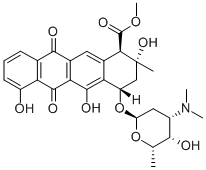 [1R,(+)]-1,2,3,4,6,11-ヘキサヒドロ-2α,5,7-トリヒドロキシ-2-メチル-6,11-ジオキソ-4α-[[3-(ジメチルアミノ)-2,3,6-トリデオキシ-α-L-lyxo-ヘキソピラノシル]オキシ]-1β-ナフタセンカルボン酸メチル 化学構造式