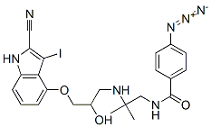1-(4-azidobenzoyl)-3,3-dimethyl-6-hydroxy-7-(2-cyano-3-iodoindol-4-yloxy)-1,4-diazaheptane Struktur