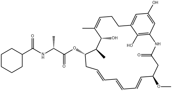 20,23-ジデヒドロ-20,23-ジデオキソ-20,23-ジヒドロキシアンサトリエノールA11-[(R)-2-(シクロヘキシルカルボニルアミノ)プロパノアート] 化学構造式