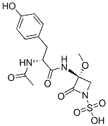 (3R)-3-[[(R)-2-アセチルアミノ-3-(4-ヒドロキシフェニル)-1-オキソプロピル]アミノ]-3-メトキシ-2-オキソ-1-アゼチジンスルホン酸 化学構造式