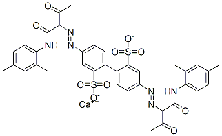 4,4'-ビス[[1-[[(2,4-ジメチルフェニル)アミノ]カルボニル]-2-オキソプロピル]アゾ][1,1'-ビフェニル]-2,2'-ジスルホン酸カルシウム 化学構造式