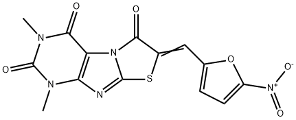 Thiazolo[2,3-f]purine-2,4,6(1H,3H,7H)-trione,  1,3-dimethyl-7-[(5-nitro-2-furanyl)methylene]- Struktur