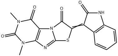 Thiazolo[2,3-f]purine-2,4,6(1H,3H,7H)-trione,  7-(1,2-dihydro-2-oxo-3H-indol-3-ylidene)-1,3-dimethyl- Struktur