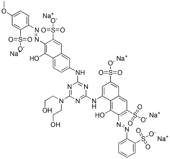 ペンタナトリウム＝5-｛4-ビス（2-ヒドロキシエチル）アミノ-6-［5-ヒドロキシ-6-（4-メトキシ-2-スルホナトフェニルアゾ）-7-スルホナト-2-ナフチルアミノ］-1，3，5-トリアジン-2-イルアミノ｝-4-ヒドロキシ-3-（2-スルホナトフェニルアゾ）-2，7-ナフタレンジスルホナート 化学構造式
