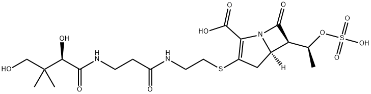 3-[2-[3-[(2,4-dihydroxy-3,3-dimethyl-butanoyl)amino]propanoylamino]eth ylsulfanyl]-7-oxo-6-(1-sulfooxyethyl)-1-azabicyclo[3.2.0]hept-2-ene-2- carboxylic acid,82475-09-0,结构式