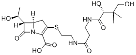 1-Azabicyclo(3.2.0)hept-2-ene-2-carboxylic acid, 3-((2-((3-((2,4-dihyd roxy-3,3-dimethyl-1-oxobutyl)amino)-1-oxopropyl)amino)ethyl)thio)-6-(1 -hydroxyethyl)-7-oxo-, (5R-(3(R*),5-alpha,6-alpha(S*)))- Structure