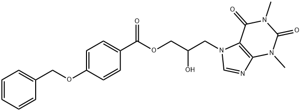 4-benzylhydroxybenzoic acid 2-hydroxy-3-(theophylline-7-ol)propyl ester Struktur