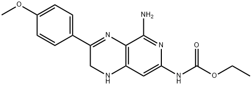 Carbamic acid, (5-amino-1,2-dihydro-3-(4-methoxyphenyl)pyrido(3,4-b)py razin-7-yl)-, ethyl ester Structure