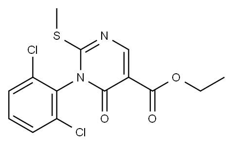 ethyl 1-(2,6-dichlorophenyl)-2-methylsulfanyl-6-oxo-pyrimidine-5-carbo xylate,82636-21-3,结构式