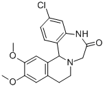 3-Chloro-12,13-dimethoxy-5,9,10,14b-tetrahydroisoquino(2,1-d)(1,4)benz odiazepin-6(7H)-one Struktur