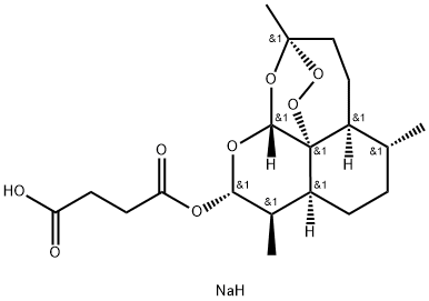 ブタン二酸1-[(3R,5aα,8aα,12aR)-デカヒドロ-3,6α,9β-トリメチル-3β,12α-エポキシピラノ[4,3-j]-1,2-ベンゾジオキセピン-10α-イル]4-ナトリウム 化学構造式