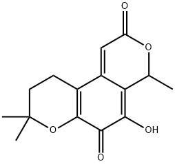 9,10-ジヒドロ-5-ヒドロキシ-4,8,8-トリメチル-2H,4H-ベンゾ[1,2-b:4,3-c']ジピラン-2,6(8H)-ジオン 化学構造式