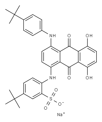 5-(1,1-ジメチルエチル)-2-[[[4-[[4-(1,1-ジメチルエチル)フェニル]アミノ]-9,10-ジヒドロ-5,8-ジヒドロキシ-9,10-ジオキソアントラセン]-1-イル]アミノ]ベンゼンスルホン酸ナトリウム 化学構造式