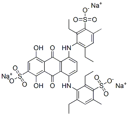 trisodium 5,8-bis[(2,6-diethyl-4-methyl-3-sulphonatophenyl)amino]-9,10-dihydro-1,4-dihydroxy-9,10-dioxoanthracene-2-sulphonate Struktur